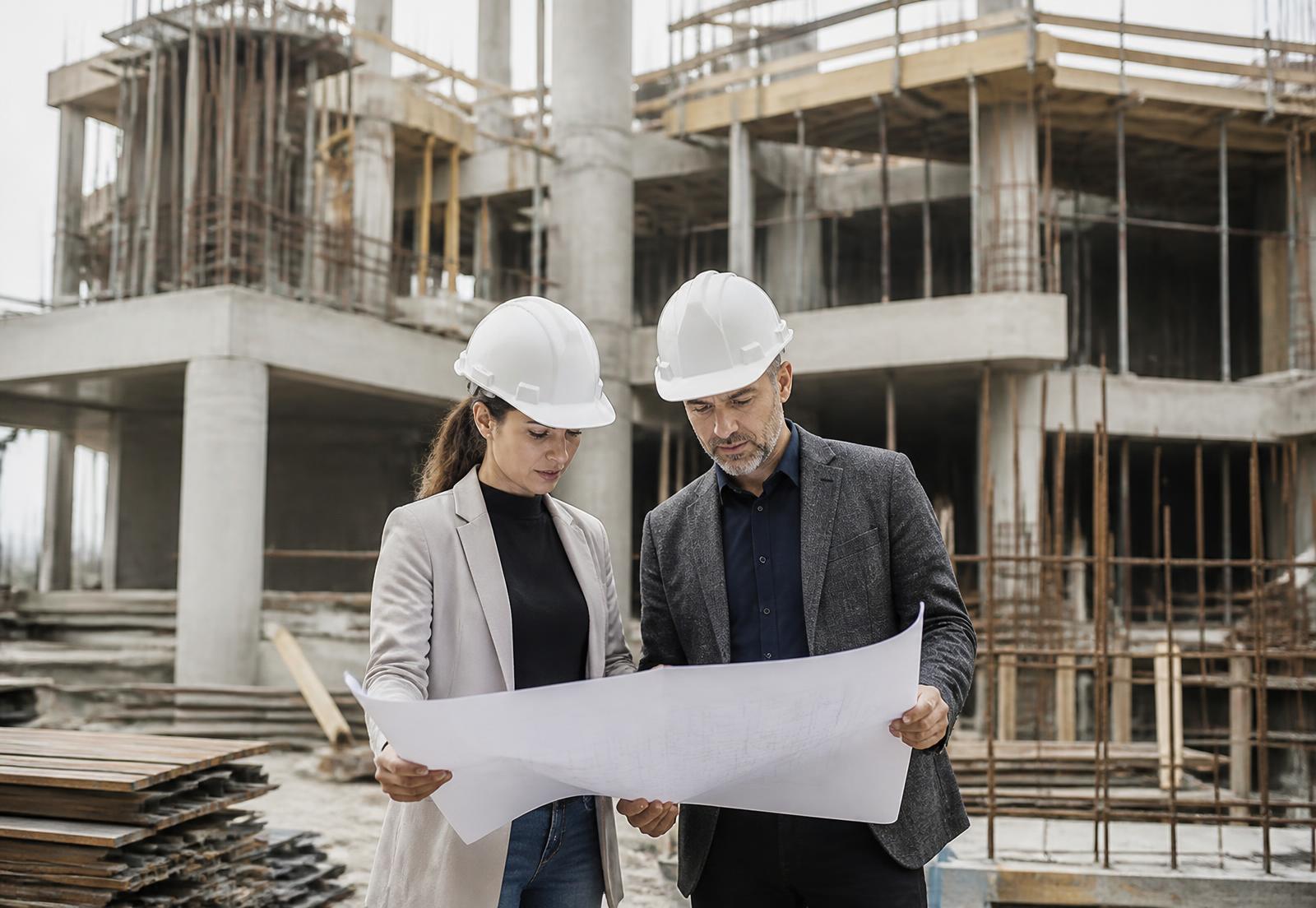 Equipe de engenharia e arquitetura da Zenit analisando projeto em obra